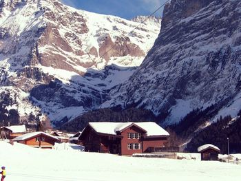 Scenic view of snow covered mountains