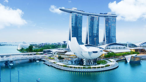 Panoramic view of city against cloudy sky