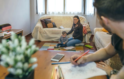 Parents with son at home