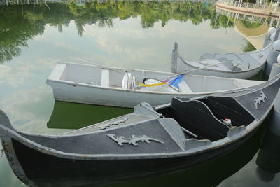 Close-up of fishing boat in lake