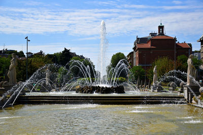 Water fountain in pond