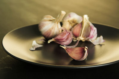 Close-up of garlic on table