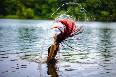 Close-up of a swimming in lake