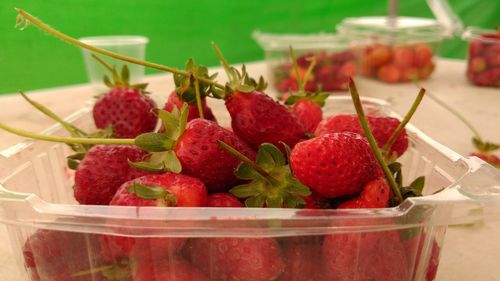 Close-up of strawberries in bowl