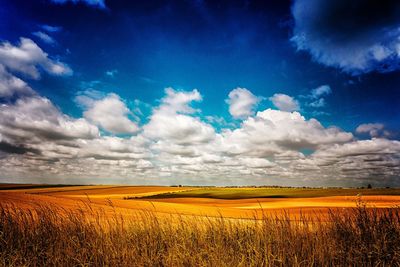 Scenic view of field against cloudy sky