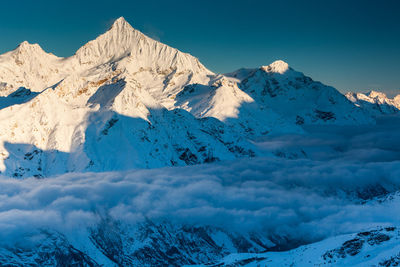 Scenic view of snowcapped mountains against sky