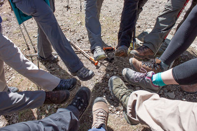 Low section of friends during hiking