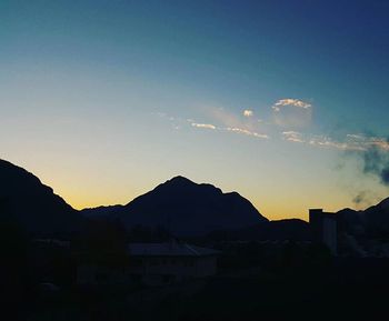 Scenic view of mountains at sunset