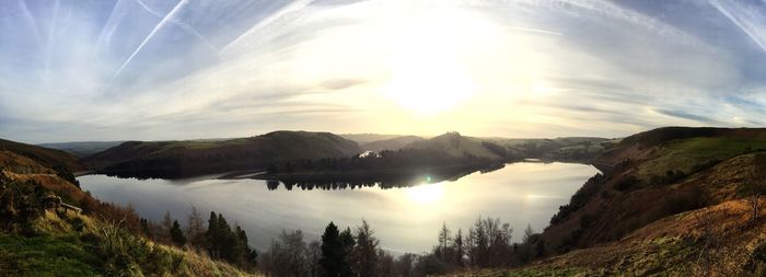 Panoramic view of lake during sunset