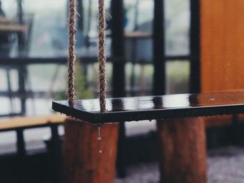 Close-up of rope on window