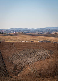 Scenic view of field against clear sky