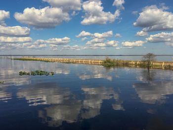 Scenic view of lake against sky