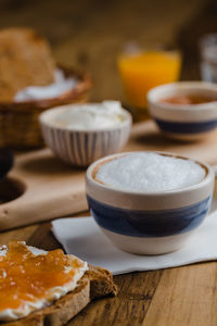 Close-up of breakfast on table