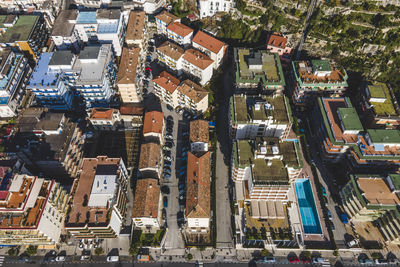 High angle view of buildings in city