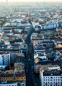 High angle view of city buildings