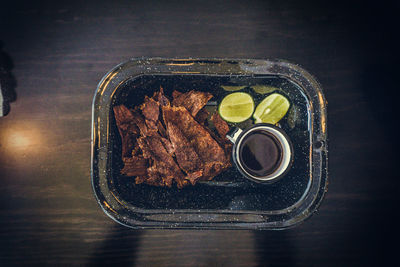 High angle view of food on table