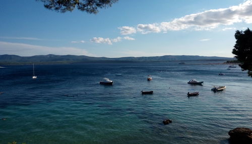 Scenic view of bay against sky