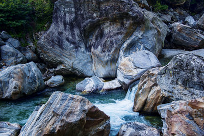 River flowing through rocks in forest