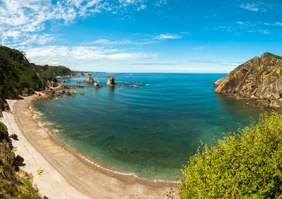 Scenic view of bay against sky
