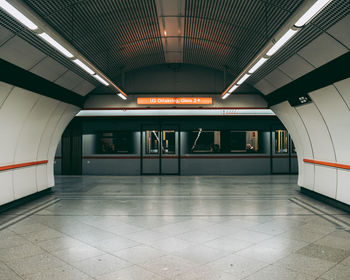 Interior of illuminated subway station