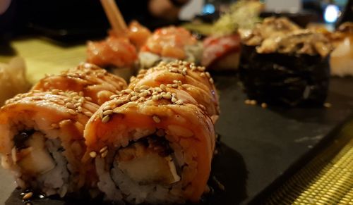 Close-up of sushi in plate