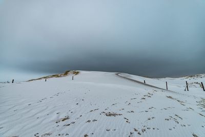 Scenic view of snow covered landscape against sky