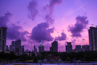 Panoramic view of buildings against sky during sunset