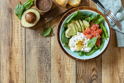 High angle view of food in plate on table