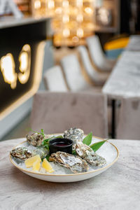 Close-up of food on table