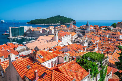 High angle view of townscape against sky