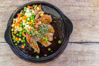 High angle view of food in bowl on table