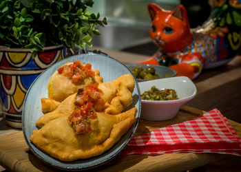 Close-up of food in plate on table