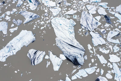 Aerial view of floating icebergs. jokulsarlon lagoon, iceland