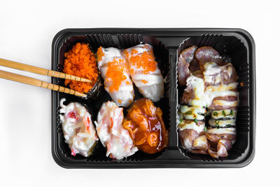 High angle view of food on table