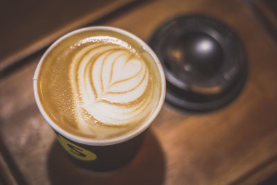 High angle view of coffee on table