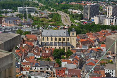 High angle view of buildings in city