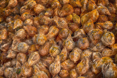 Full frame shot of coconuts for sale in market