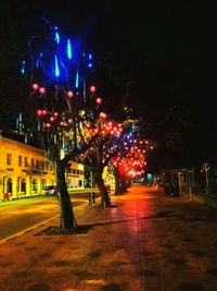 Illuminated street lights at night