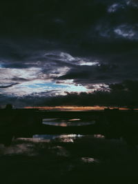 Scenic view of lake against storm clouds