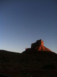 Low angle view of rock formation against clear sky