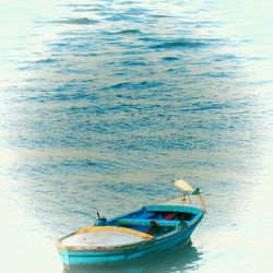 High angle view of boat moored in sea