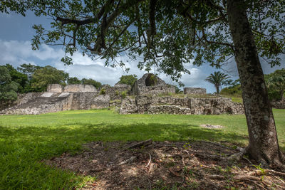 View of old ruin on field