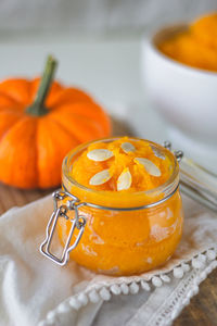 Close-up of pumpkin on table