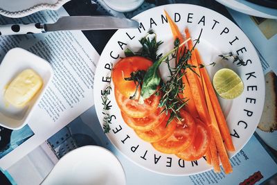 High angle view of food in plate