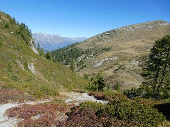 Scenic view of mountains against clear sky