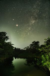 Scenic view of lake against sky at night