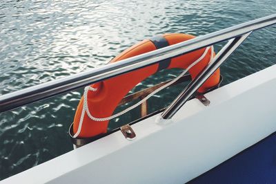 High angle view of inflatable ring on boat