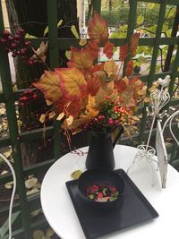 Close-up of flower pot on table