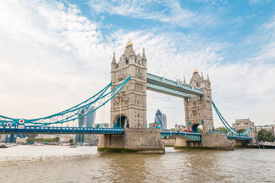 View of bridge over river against cloudy sky