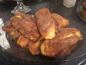 High angle view of meat in cooking pan